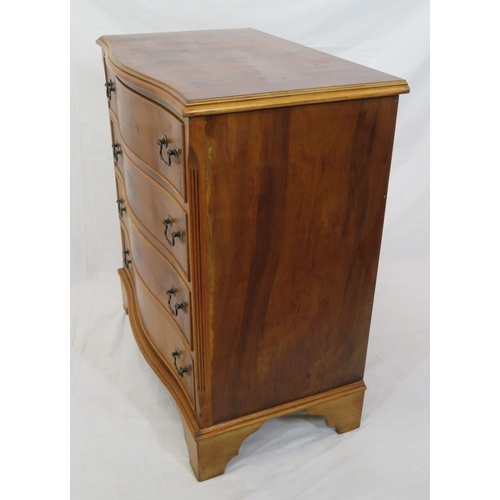 235 - Near pair of Edwardian style inlaid & crossbanded yew serpentine fronted chests of drawers with drop... 