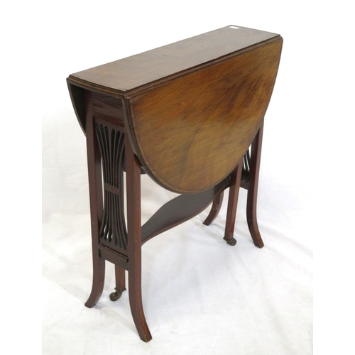 236 - Edwardian inlaid & crossbanded mahogany pembroke table with D-shaped dropped leaves, pull-out gatele... 