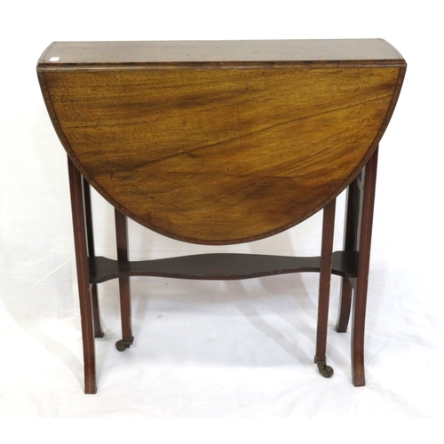 236 - Edwardian inlaid & crossbanded mahogany pembroke table with D-shaped dropped leaves, pull-out gatele... 