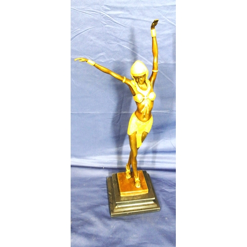 242 - Art Deco bronzed figure of a dancing girl, on square stepped base, stamped DH Chiparus