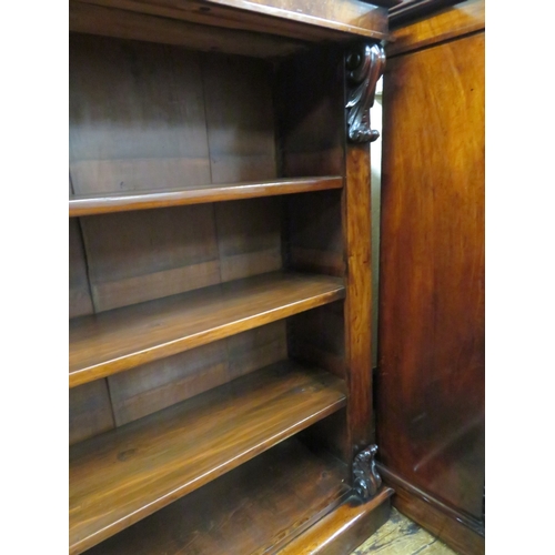 245 - Pair of Edwardian rosewood open bookshelves with scroll decoration, adjustable shelving, on oblong p... 