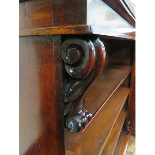 245 - Pair of Edwardian rosewood open bookshelves with scroll decoration, adjustable shelving, on oblong p... 