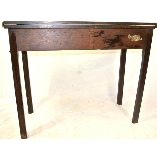 250 - Edwardian mahogany tea table with fold-over top, rounded borders, gateleg support, on square chamfer... 