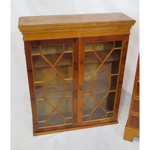 255 - Edwardian design inlaid yew bureau bookcase with astragal glazed doors, shelved interior, drop-down ... 