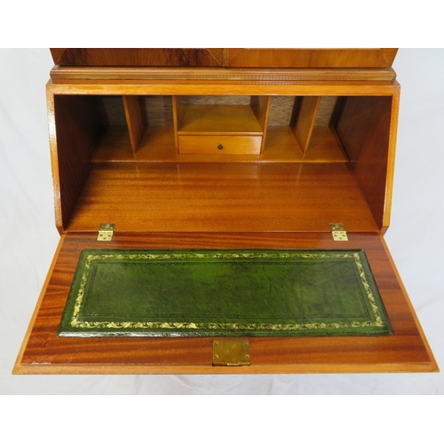 255 - Edwardian design inlaid yew bureau bookcase with astragal glazed doors, shelved interior, drop-down ... 