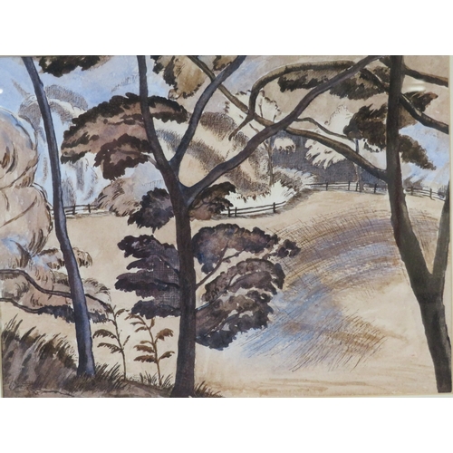 27 - Follower of Paul Nash 'Edge of the wood' pastels 23x30cm