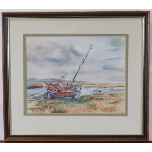 3 - Philip Bass 'Moored boats' watercolour, 21x26cm, signed