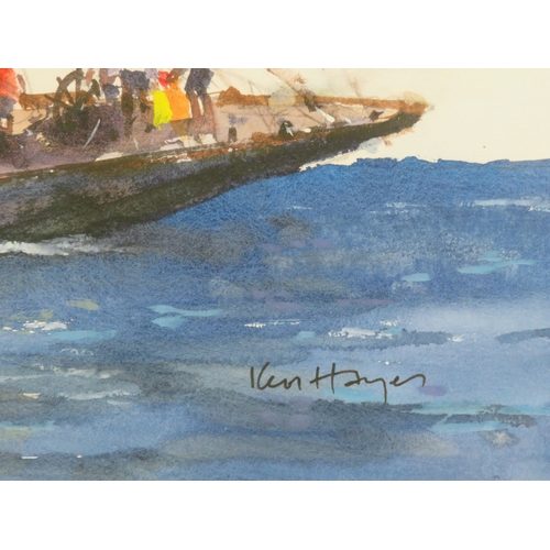 30 - Ken Hayes 'Under full sail' watercolour, 42x56cm, signed