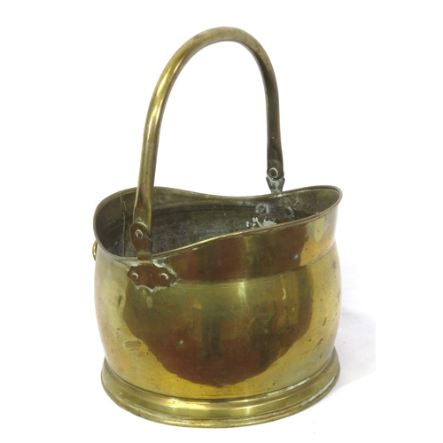 321 - Edwardian brass helmet shaped coal scuttle with shaped handles