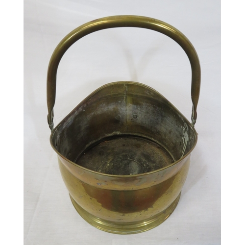 321 - Edwardian brass helmet shaped coal scuttle with shaped handles