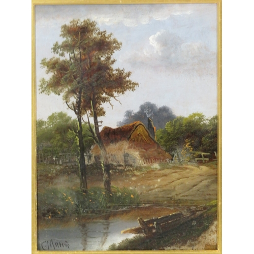 35 - C Muna 'Riverside scenes' a pair, oil on board, 19x14cm each