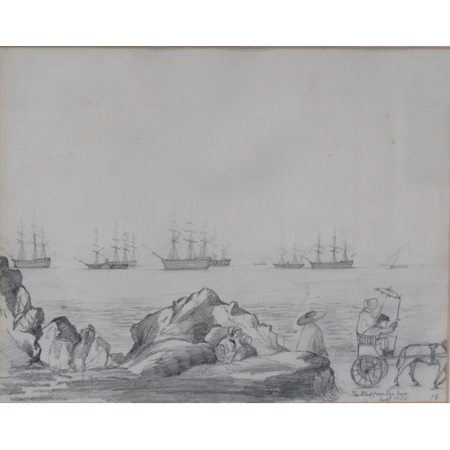 5 - English school 'The Fleet from Sea View' pencil, 22x28cm