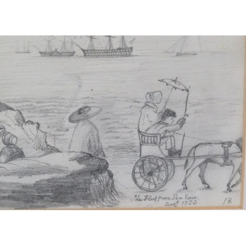 5 - English school 'The Fleet from Sea View' pencil, 22x28cm