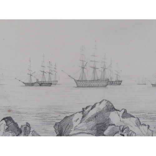 5 - English school 'The Fleet from Sea View' pencil, 22x28cm