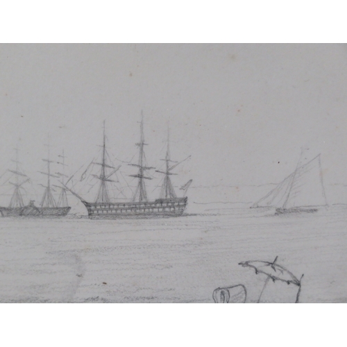 5 - English school 'The Fleet from Sea View' pencil, 22x28cm