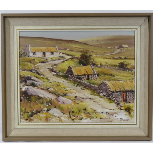 54 - Pat Cowley 'Cottages at Doochary, Co. Donegal' oil on board 40x50cm, signed