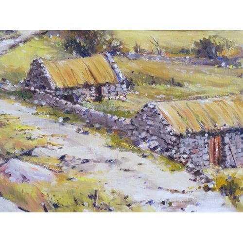 54 - Pat Cowley 'Cottages at Doochary, Co. Donegal' oil on board 40x50cm, signed