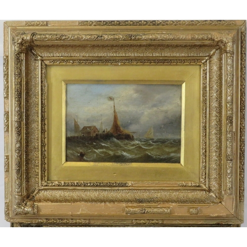 56 - William Anslow Thornbery 'Boats offshore' a pair, oils on boards, 14x20cm each, initialled