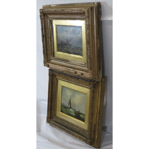 56 - William Anslow Thornbery 'Boats offshore' a pair, oils on boards, 14x20cm each, initialled