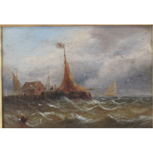 56 - William Anslow Thornbery 'Boats offshore' a pair, oils on boards, 14x20cm each, initialled