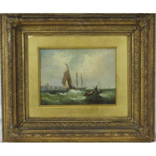 56 - William Anslow Thornbery 'Boats offshore' a pair, oils on boards, 14x20cm each, initialled