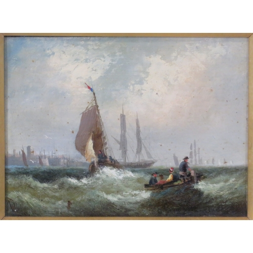 56 - William Anslow Thornbery 'Boats offshore' a pair, oils on boards, 14x20cm each, initialled