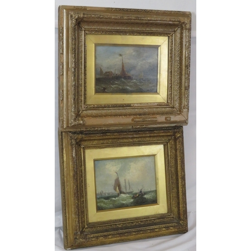 56 - William Anslow Thornbery 'Boats offshore' a pair, oils on boards, 14x20cm each, initialled