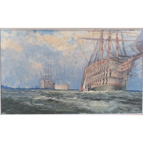 8 - English school 'Tall ships at sea' oil on canvas 45x75cm