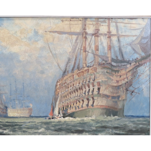 8 - English school 'Tall ships at sea' oil on canvas 45x75cm