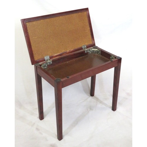 241 - Edwardian style mahogany piano stool with upholstered lift-up seat, on tapering legs