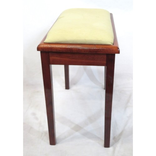 241 - Edwardian style mahogany piano stool with upholstered lift-up seat, on tapering legs