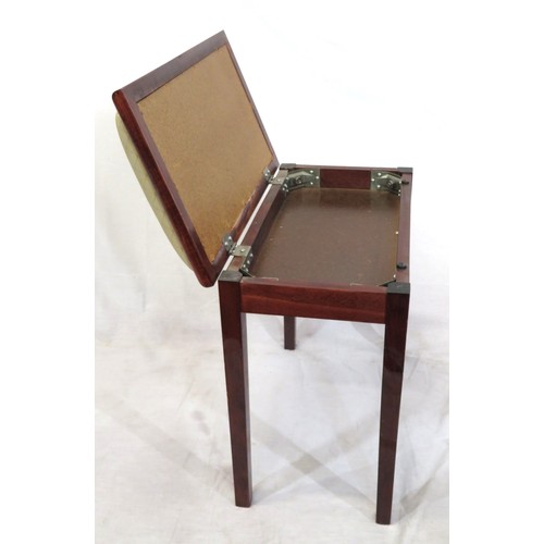 241 - Edwardian style mahogany piano stool with upholstered lift-up seat, on tapering legs