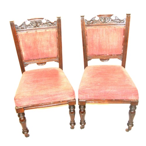 363 - Pair of Victorian mahogany occasional chairs with carved rails, upholstered backs and seats, on balu... 