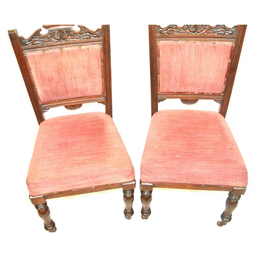 363 - Pair of Victorian mahogany occasional chairs with carved rails, upholstered backs and seats, on balu... 