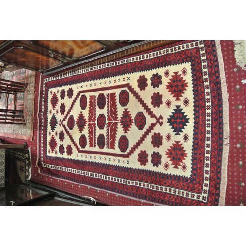 212 - Vintage cream ground Turkman rug with bespoke design