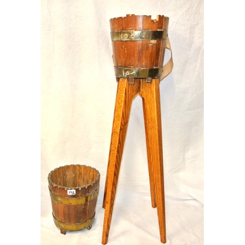 252 - Pair of small timber ice buckets, 'Hand made by Guinness coopers Ireland' with one stand