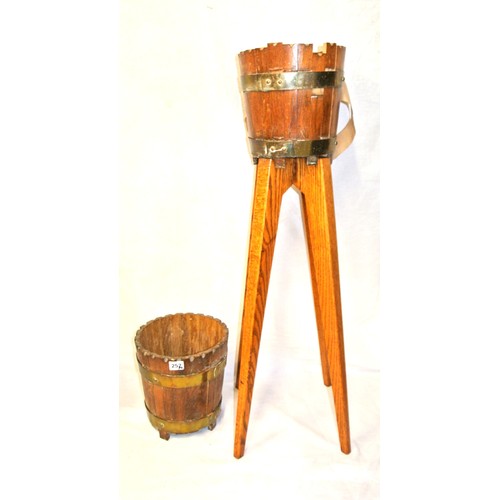 252 - Pair of small timber ice buckets, 'Hand made by Guinness coopers Ireland' with one stand