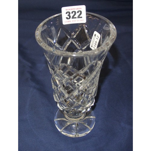 322 - Waterford crystal cut glass flower vase with hobnail cut and round base, inscribed