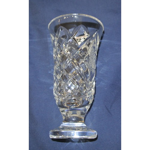 322 - Waterford crystal cut glass flower vase with hobnail cut and round base, inscribed