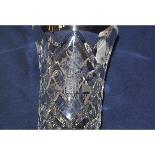 322 - Waterford crystal cut glass flower vase with hobnail cut and round base, inscribed