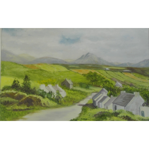 10 - Deirdre Thompson 'Country lane with cottages' oil on canvas 25x35cm signed