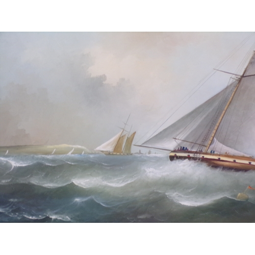 38 - D Hewitt 'Yachts racing offshore' oil on canvas, 50x75cm signed