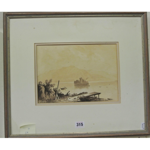 40 - B Harris 'Study of a Lake with Island' watercolour 20 x 27cm