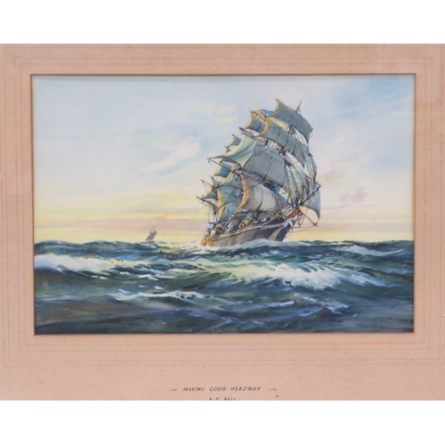 13 - AD Bell' Making good headway' gouache 25x36cm, signed