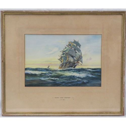 13 - AD Bell' Making good headway' gouache 25x36cm, signed