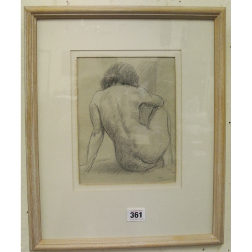 23 - J Cahill 'Nude' conte on paper, 22x18cm, signed