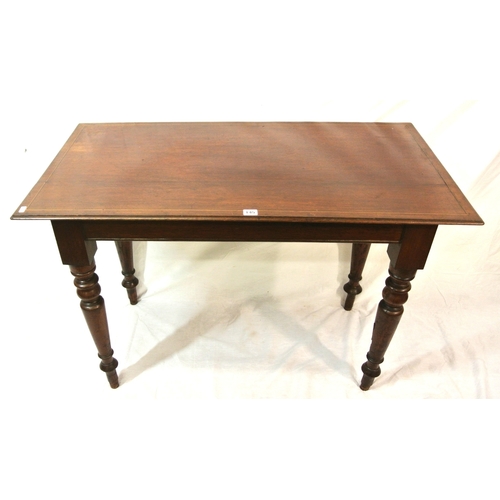 105 - Victorian inlaid mahogany occasional or side table with satin & ebony string inlay, on turned taperi... 