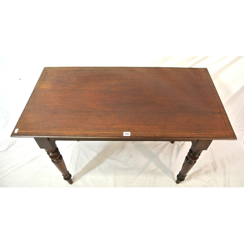 105 - Victorian inlaid mahogany occasional or side table with satin & ebony string inlay, on turned taperi... 