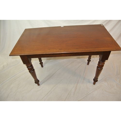 105 - Victorian inlaid mahogany occasional or side table with satin & ebony string inlay, on turned taperi... 