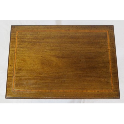 131 - Edwardian inlaid & crossbanded mahogany side or sewing table with frieze drawer, fitted interior, br... 